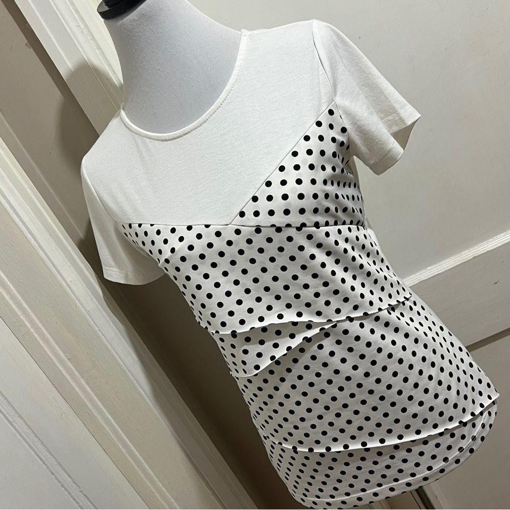 Allie & Rob Black and White Polka Dot Short Sleeve Top Womens Small